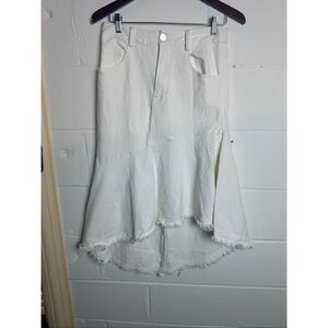 Street White Denim High Low Midi Skirt Women’s Small Modest Raw Hem